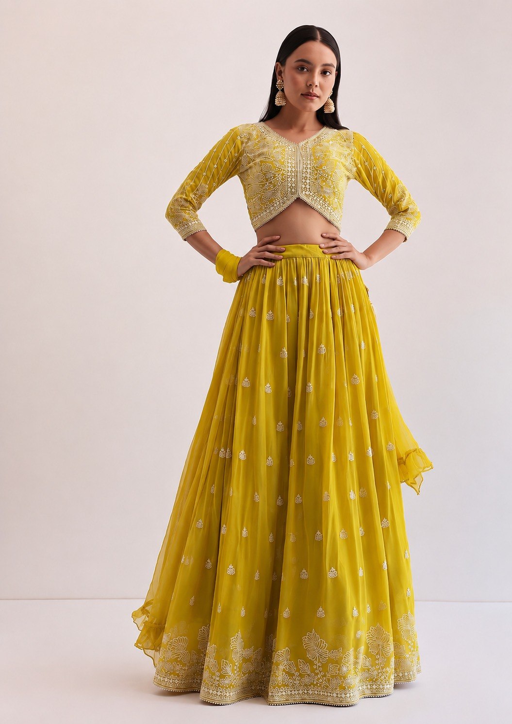 Women's Faux Georgette Embroidered Semi-Stitched Lehenga Choli with Dupatta