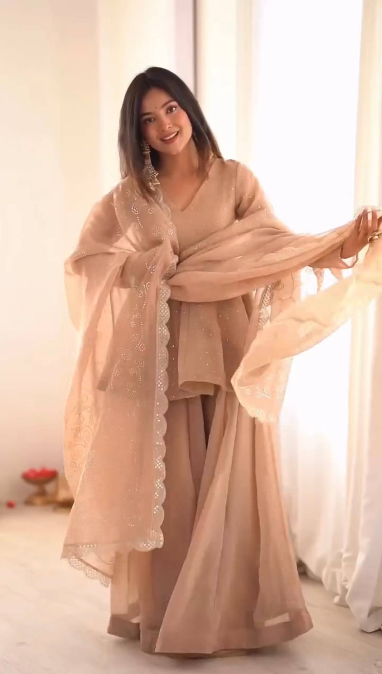 Women's Tabby Organza Mukaish Work Sharara Palazzo Set with Dupatta