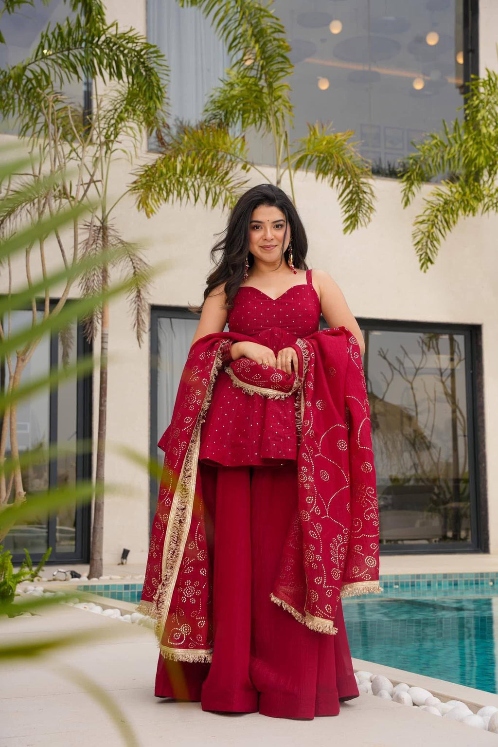 Women's Tabby Organza Mukaish Work Sharara Palazzo Set with Dupatta