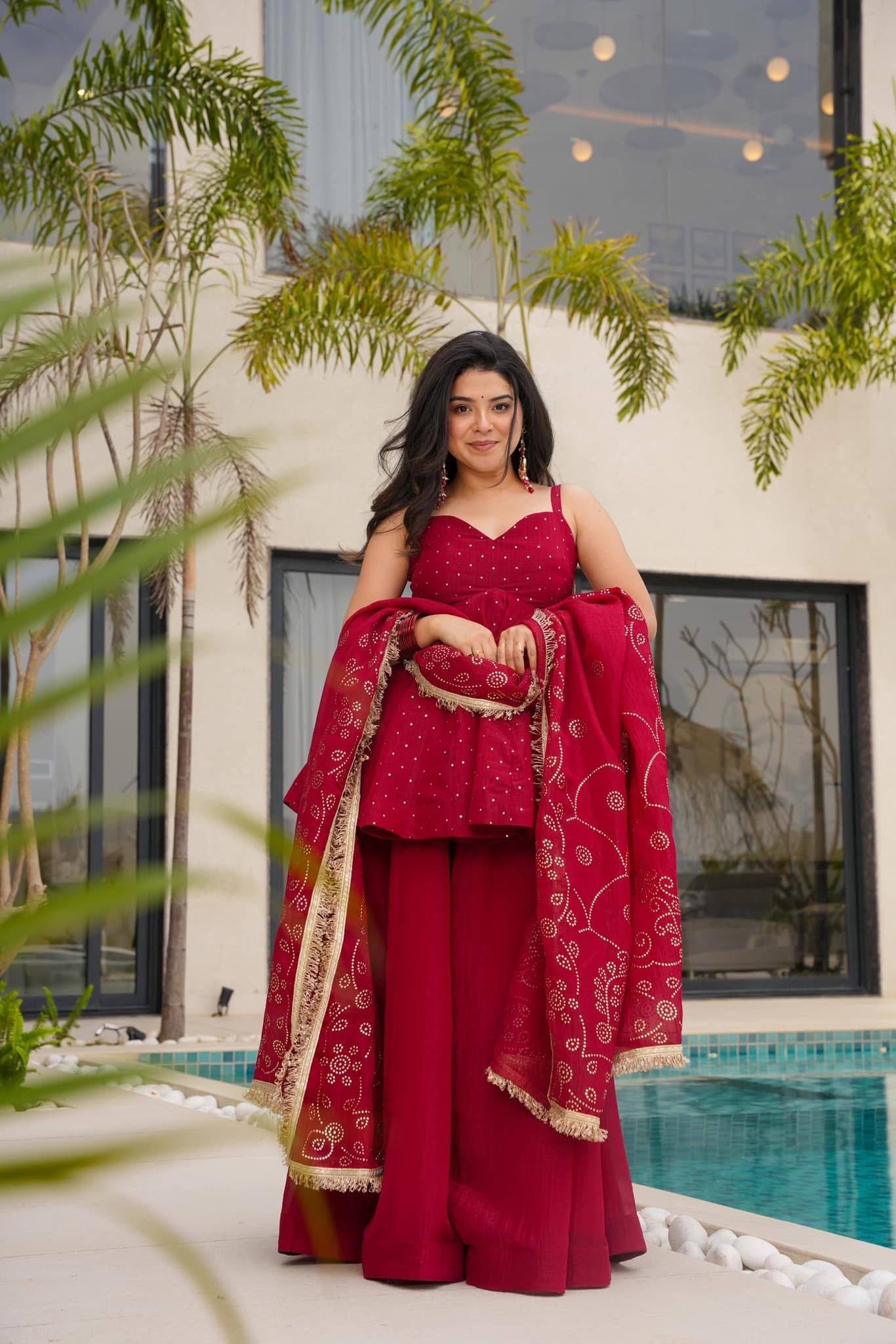 Women's Tabby Organza Mukaish Work Sharara Palazzo Set with Dupatta