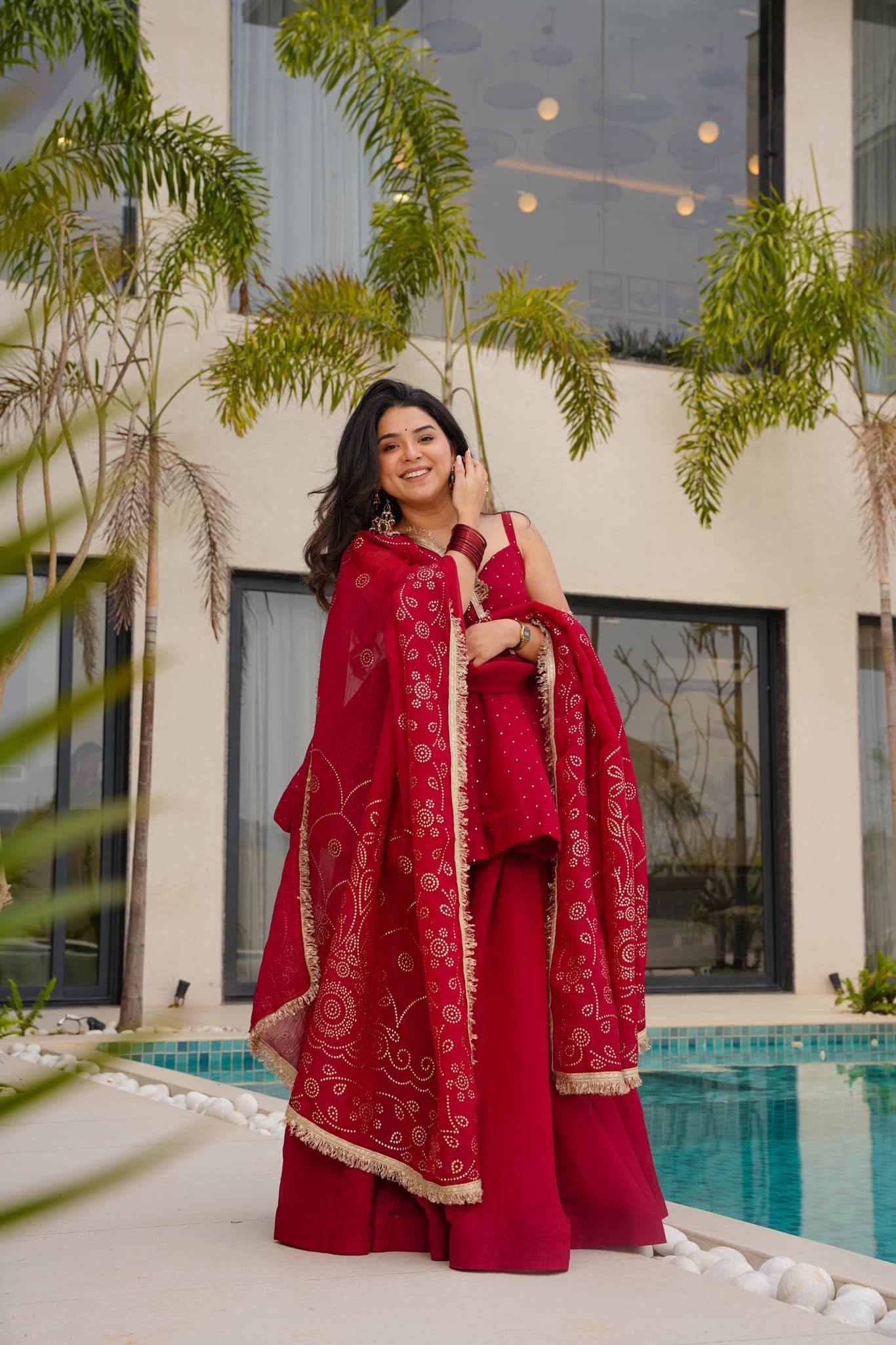 Women's Tabby Organza Mukaish Work Sharara Palazzo Set with Dupatta