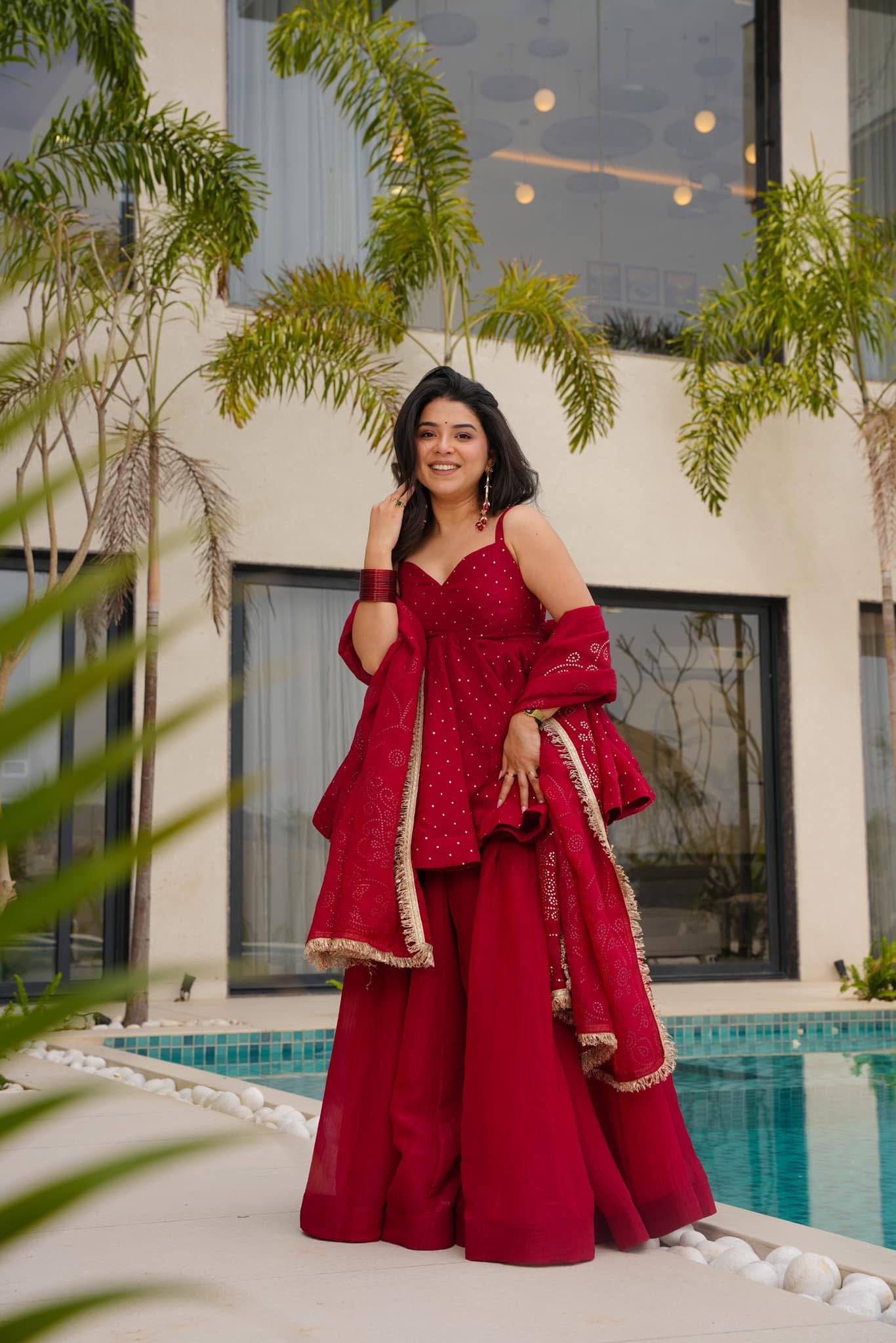 Women's Tabby Organza Mukaish Work Sharara Palazzo Set with Dupatta