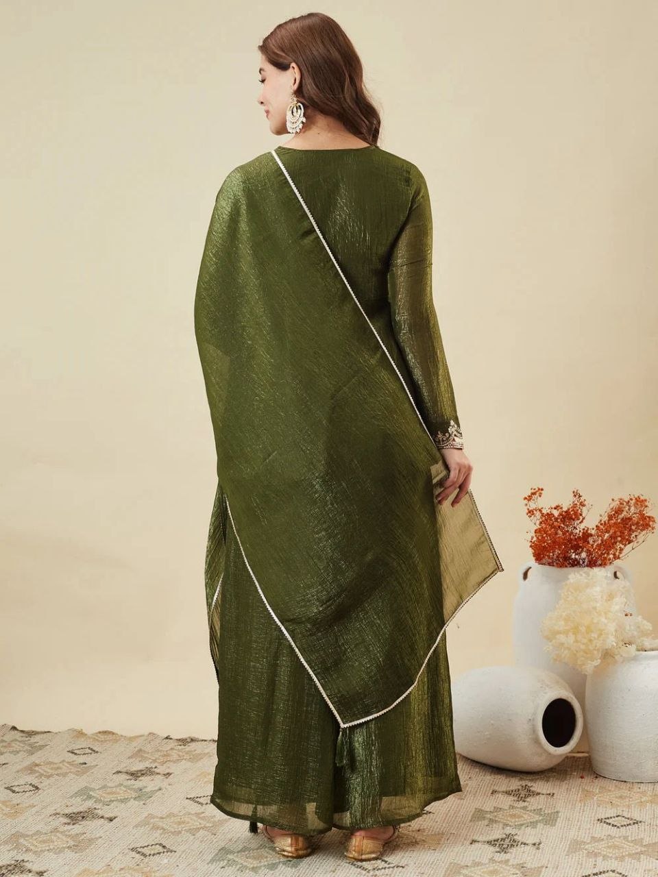 Premium Crunchy Silk Embroidered Kurta Palazzo Set with Dupatta
