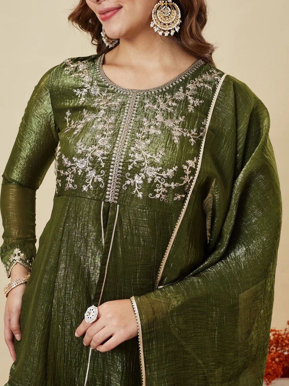 Premium Crunchy Silk Embroidered Kurta Palazzo Set with Dupatta