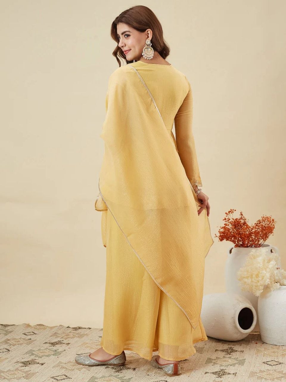 Premium Crunchy Silk Embroidered Kurta Palazzo Set with Dupatta