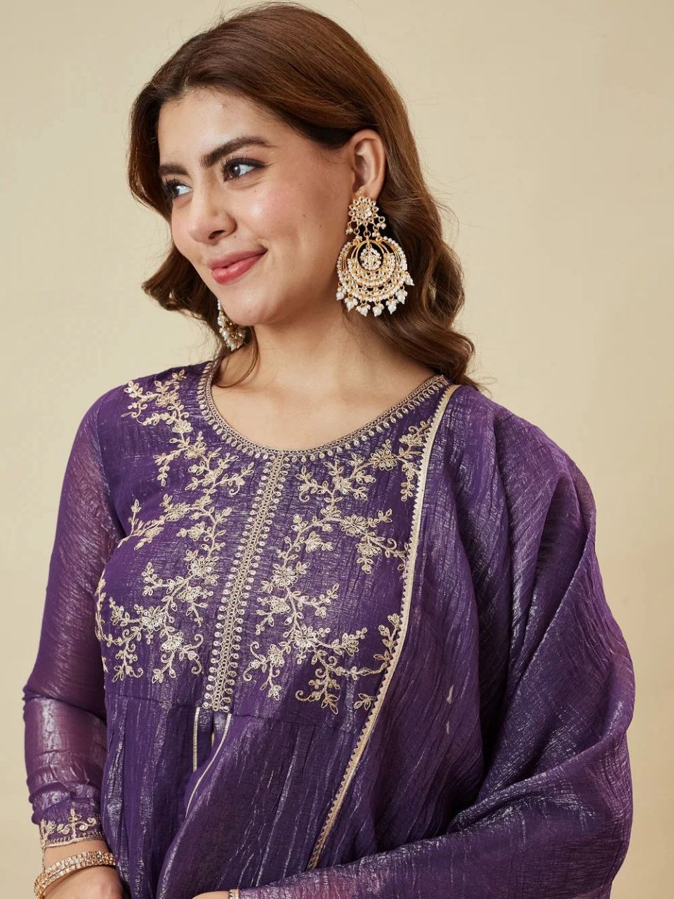 Premium Crunchy Silk Embroidered Kurta Palazzo Set with Dupatta