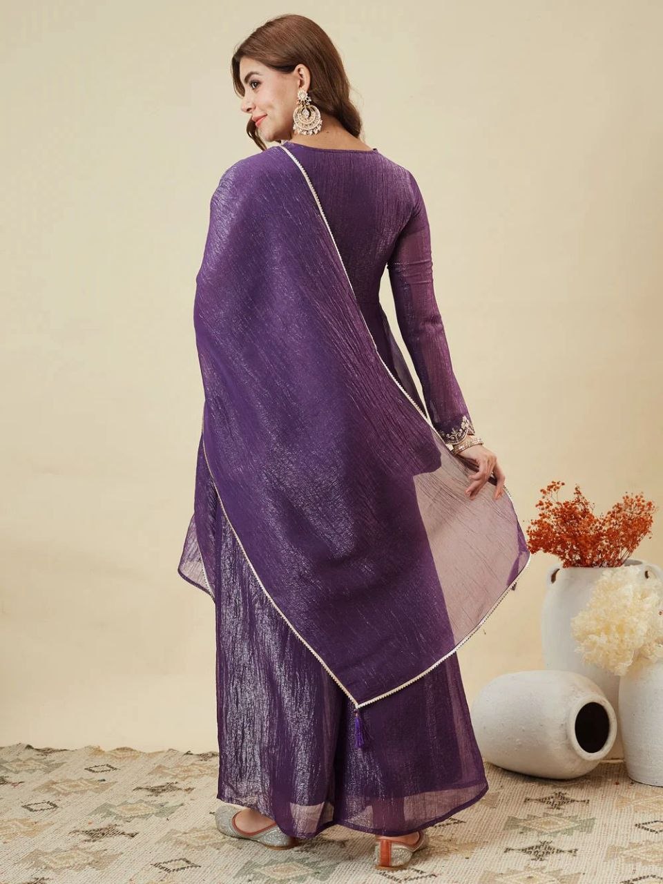 Premium Crunchy Silk Embroidered Kurta Palazzo Set with Dupatta