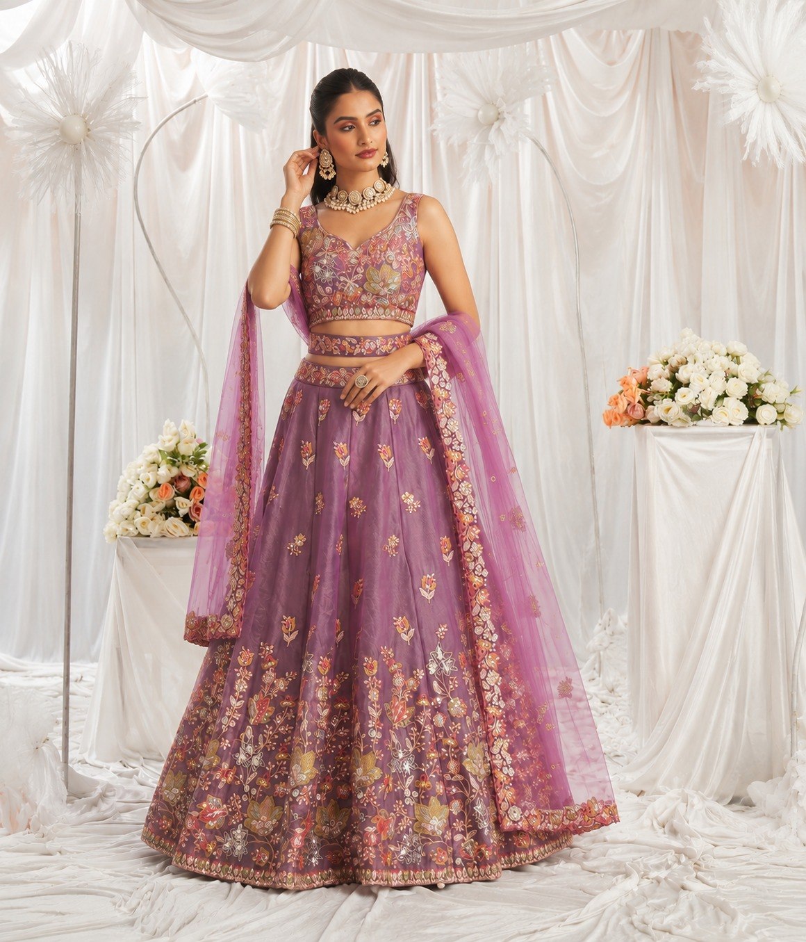 Women's Fandy Embroidered Semi-Stitched Lehenga Choli with Net Dupatta