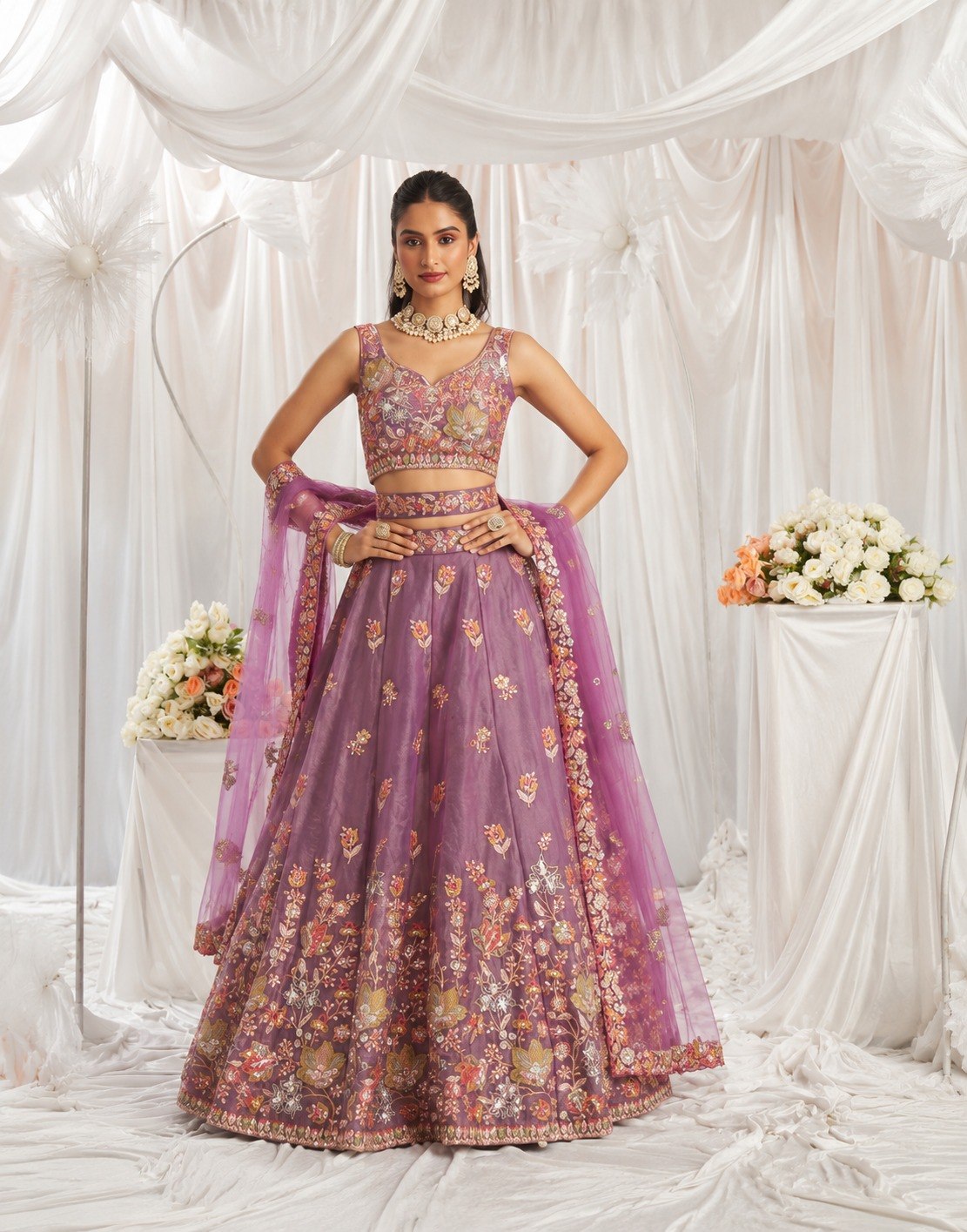 Women's Fandy Embroidered Semi-Stitched Lehenga Choli with Net Dupatta