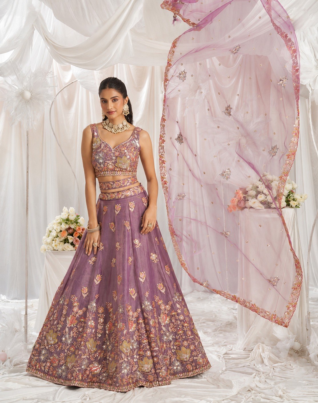 Women's Fandy Embroidered Semi-Stitched Lehenga Choli with Net Dupatta