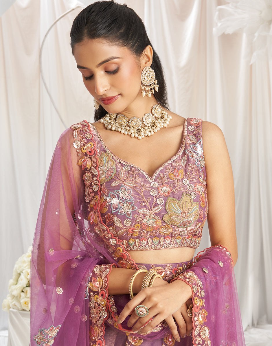 Women's Fandy Embroidered Semi-Stitched Lehenga Choli with Net Dupatta