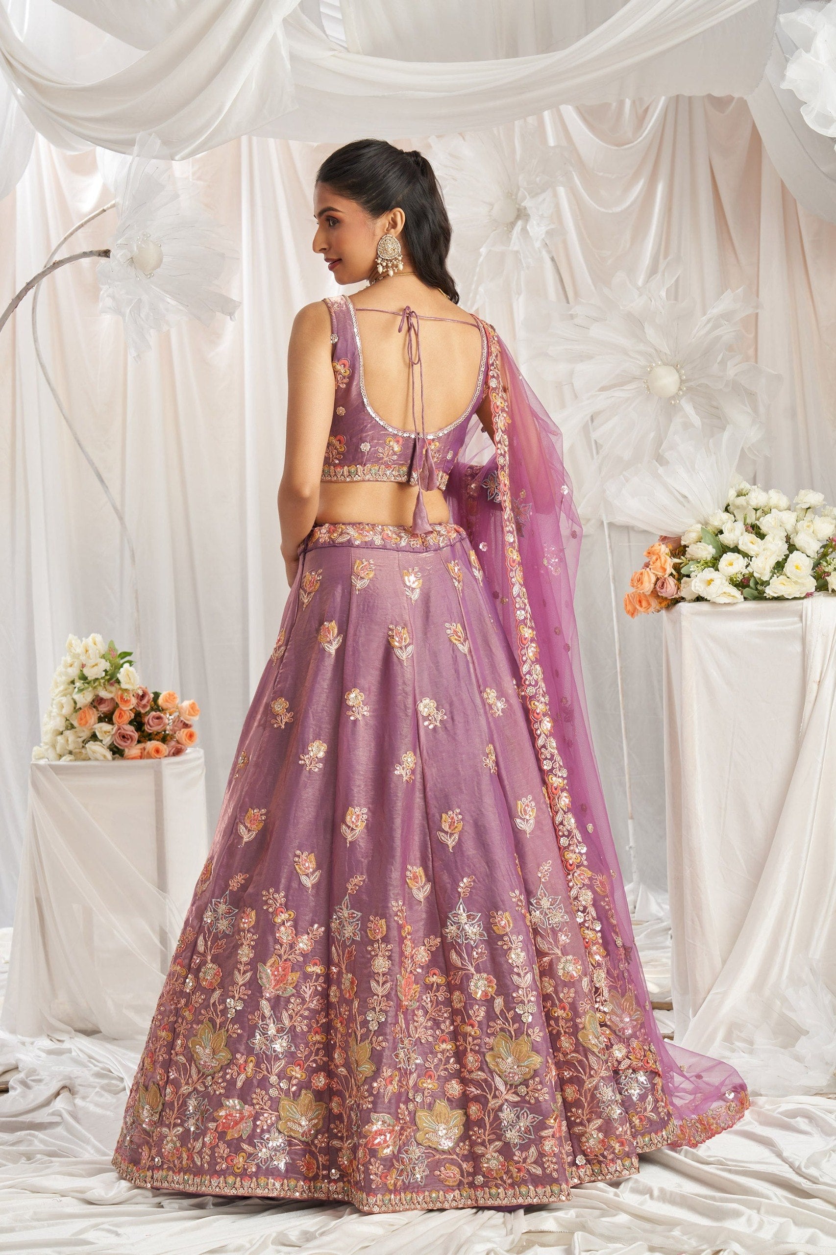 Women's Fandy Embroidered Semi-Stitched Lehenga Choli with Net Dupatta