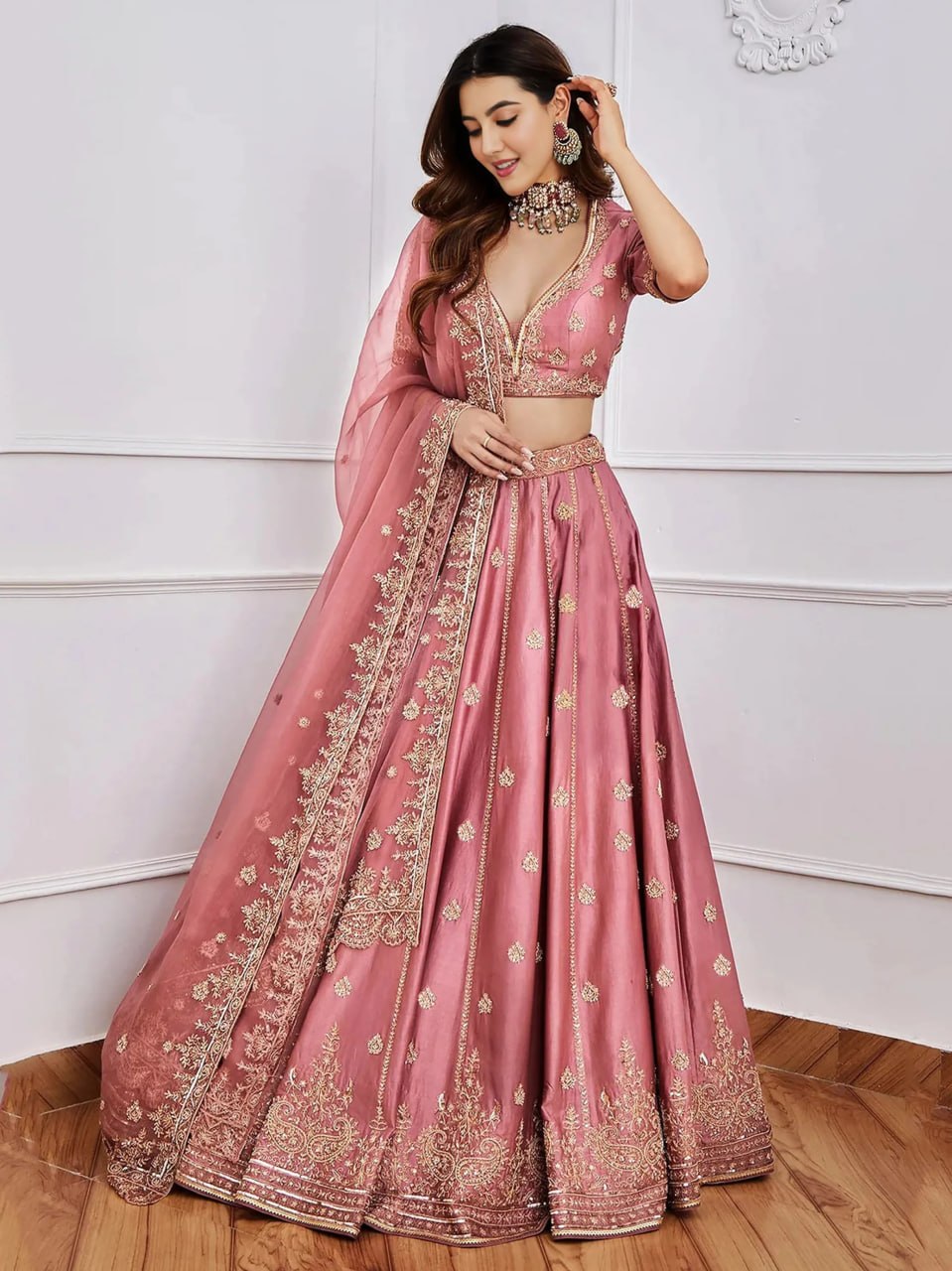 Women's Malai Satin Embroidered Sequence Lehenga Choli with Organza Dupatta