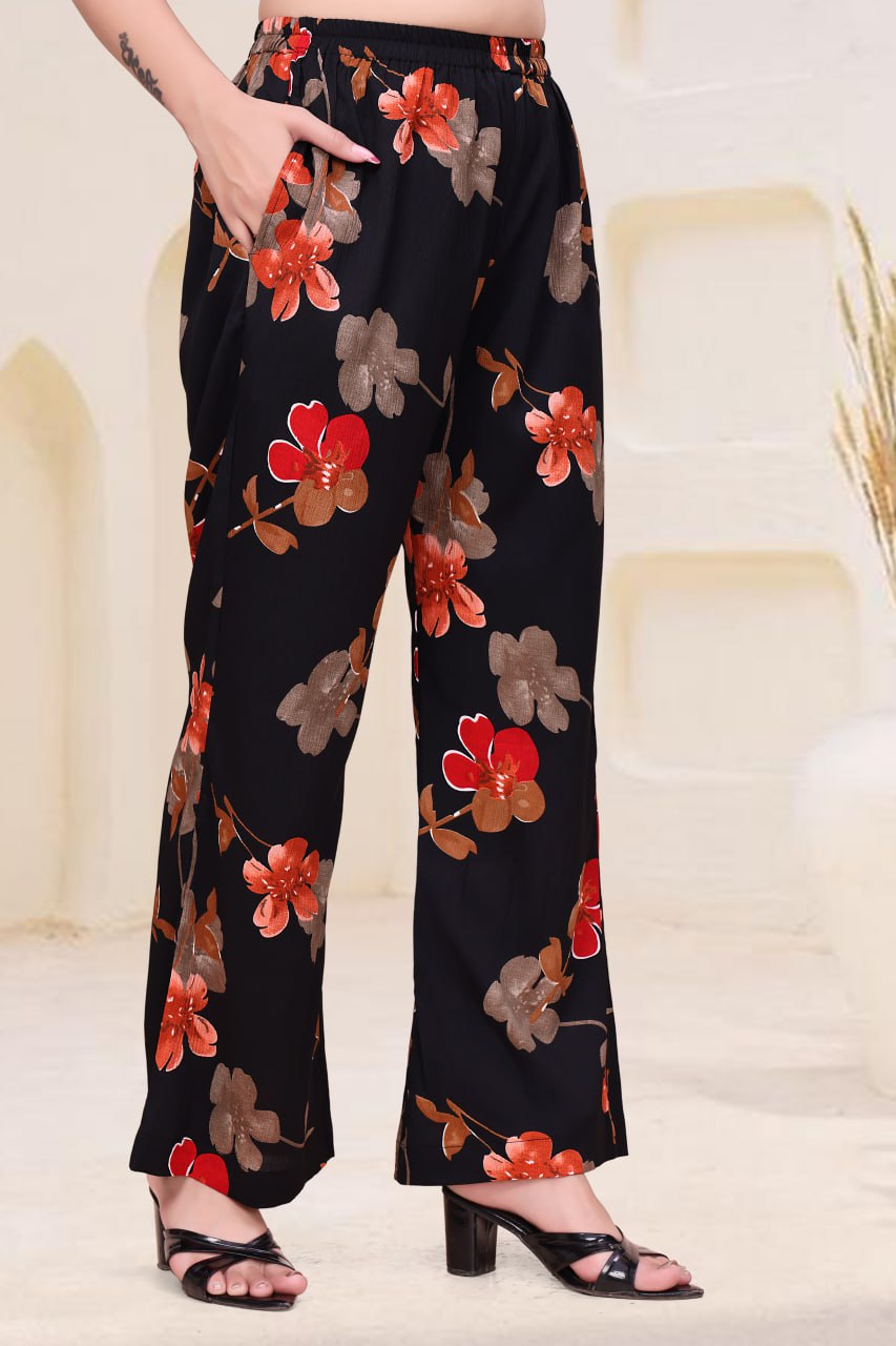 Black Printed Delta Fabric Co-Ord Set with V Neck