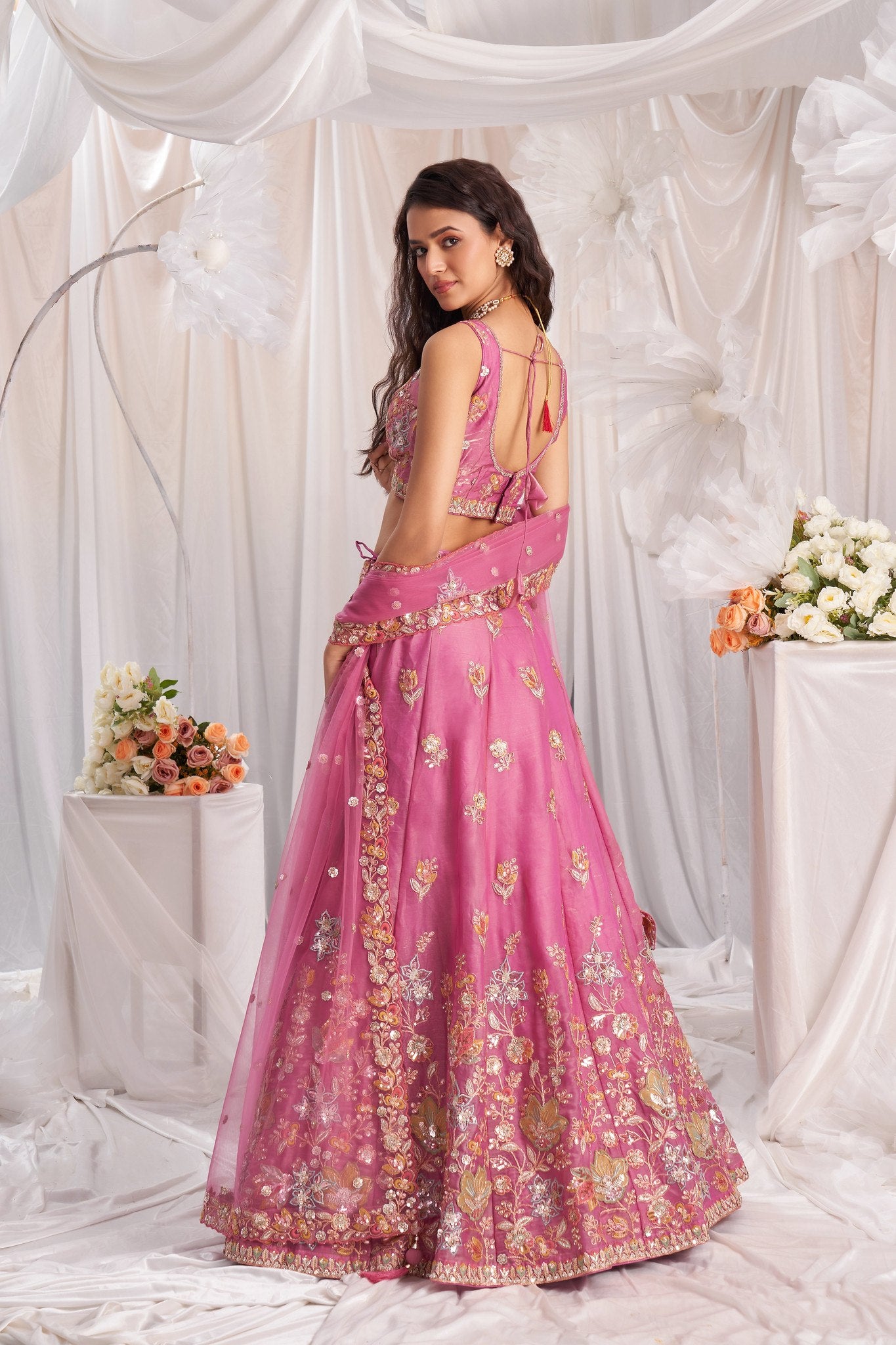 Women's Fandy Embroidered Semi-Stitched Lehenga Choli with Net Dupatta