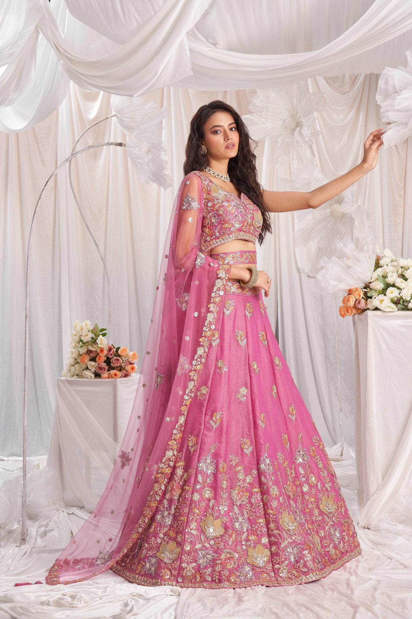 Women's Fandy Embroidered Semi-Stitched Lehenga Choli with Net Dupatta