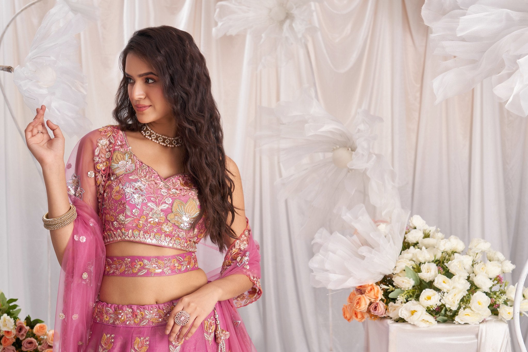 Women's Fandy Embroidered Semi-Stitched Lehenga Choli with Net Dupatta
