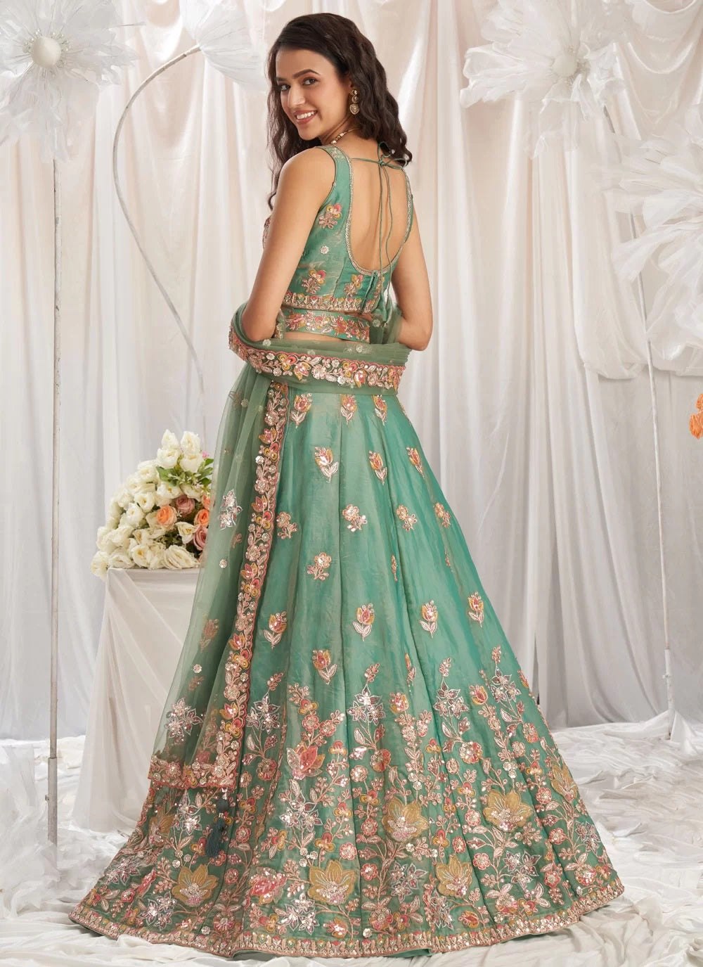 Women's Fandy Embroidered Semi-Stitched Lehenga Choli with Net Dupatta