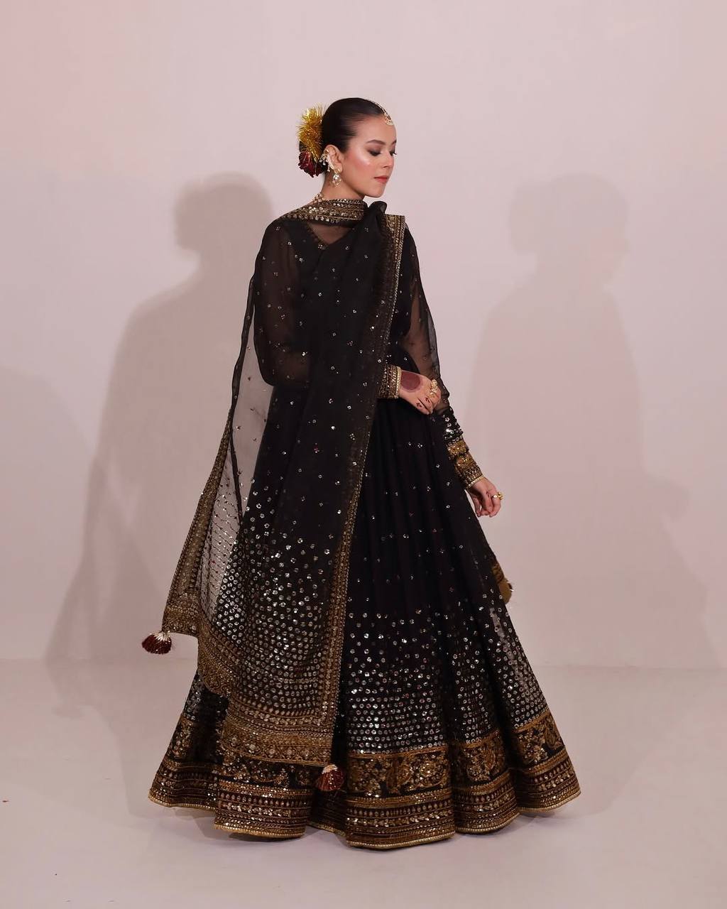 Women's Butterfly Net Embroidered Anarkali Set with Pant and Dupatta