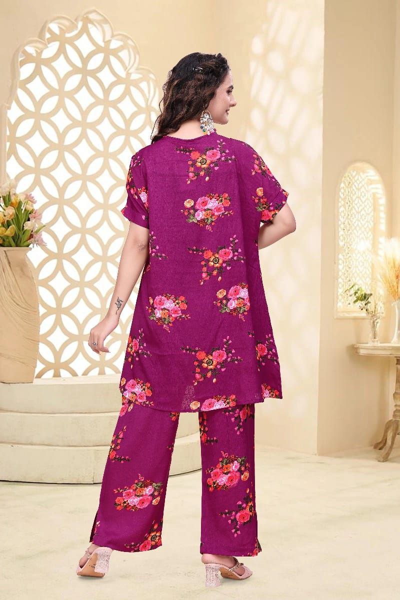 Paisley Printed Delta Fabric Co-Ord Set with V Neck