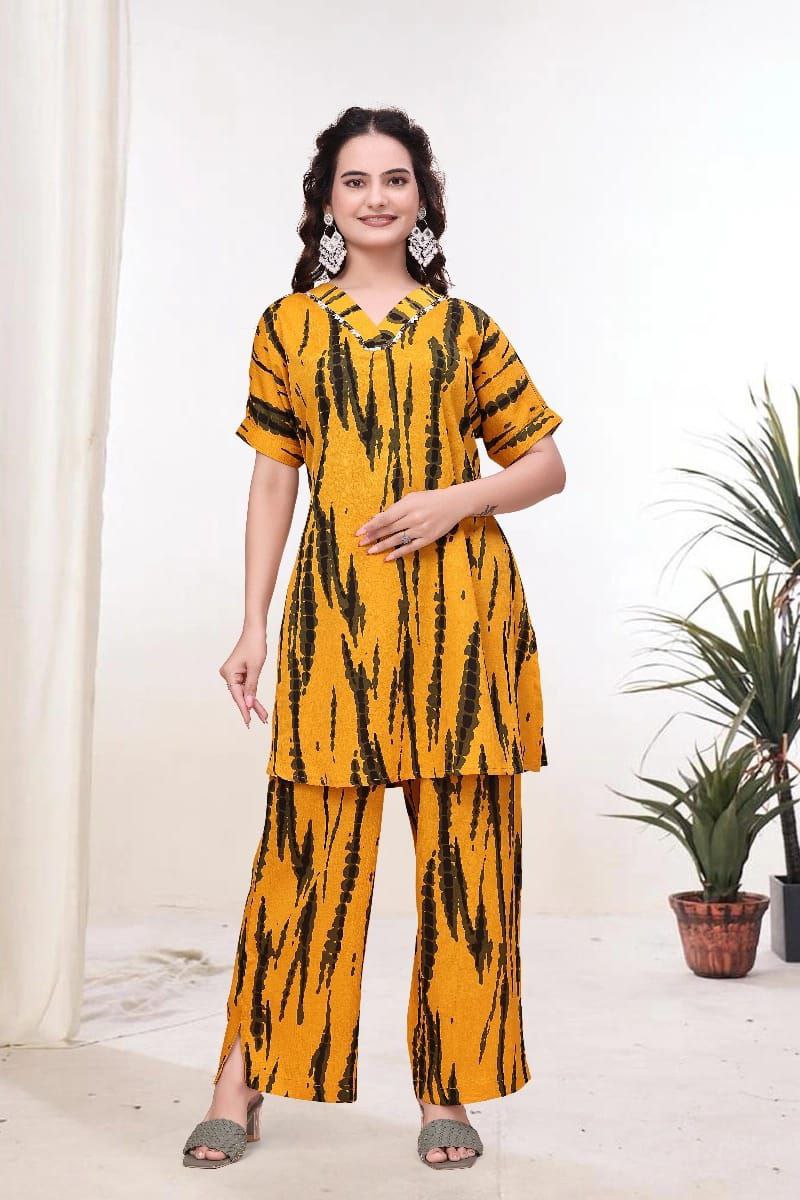 Paisley Printed Delta Fabric Co-Ord Set with V Neck