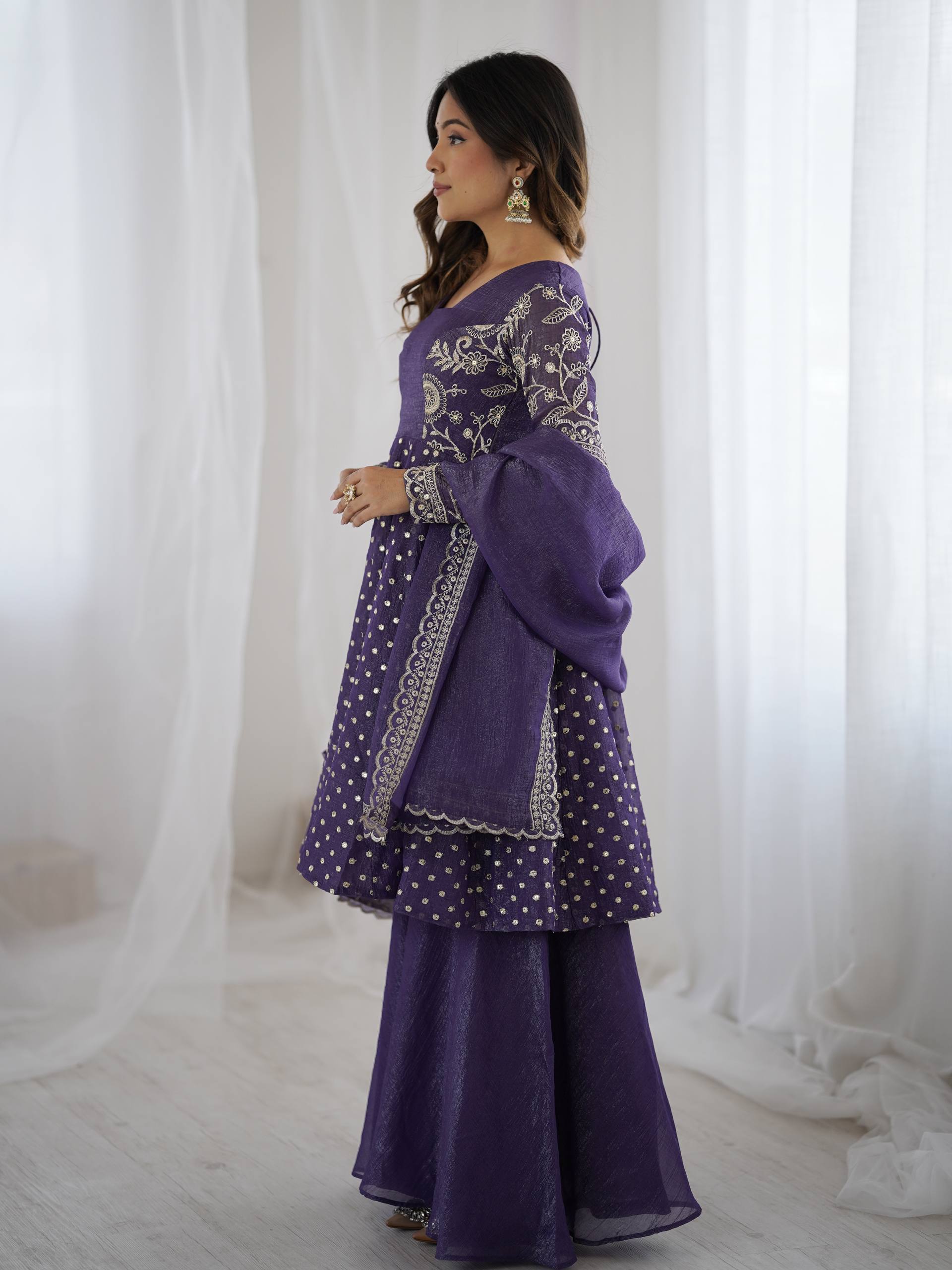 Women's Crunchy Silk Embroidered Sharara Palazzo Set with Dupatta