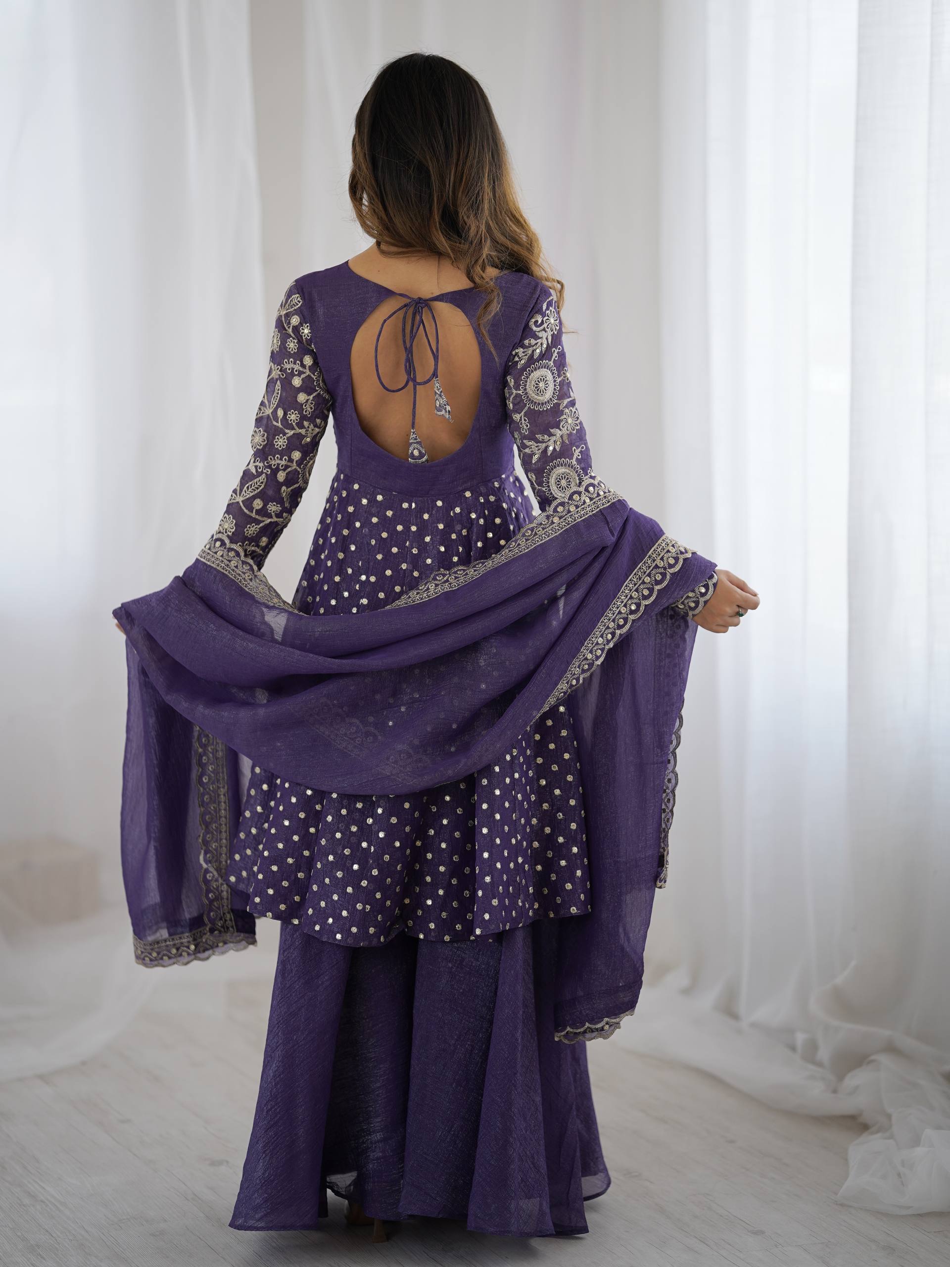 Women's Crunchy Silk Embroidered Sharara Palazzo Set with Dupatta