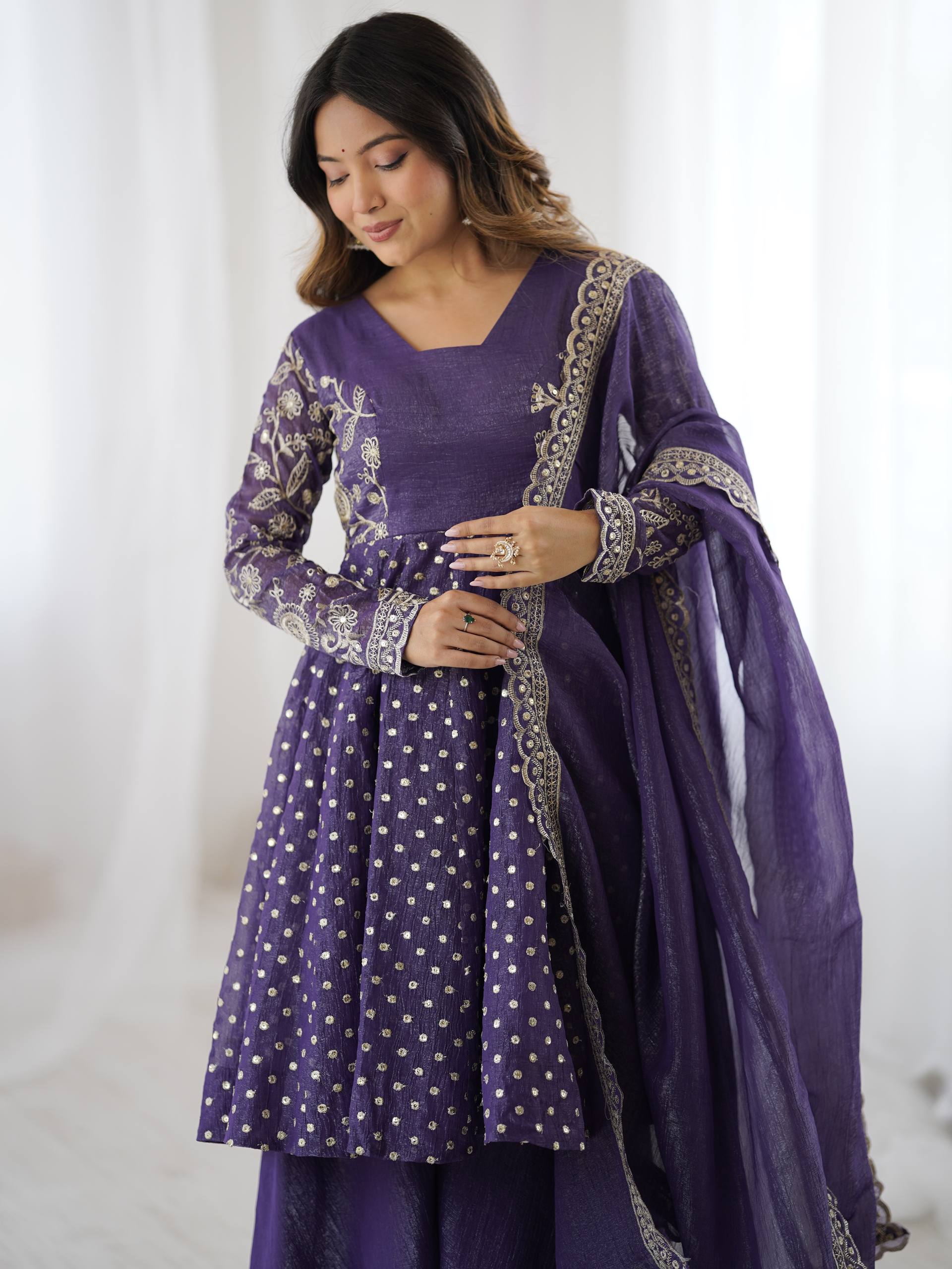 Women's Crunchy Silk Embroidered Sharara Palazzo Set with Dupatta