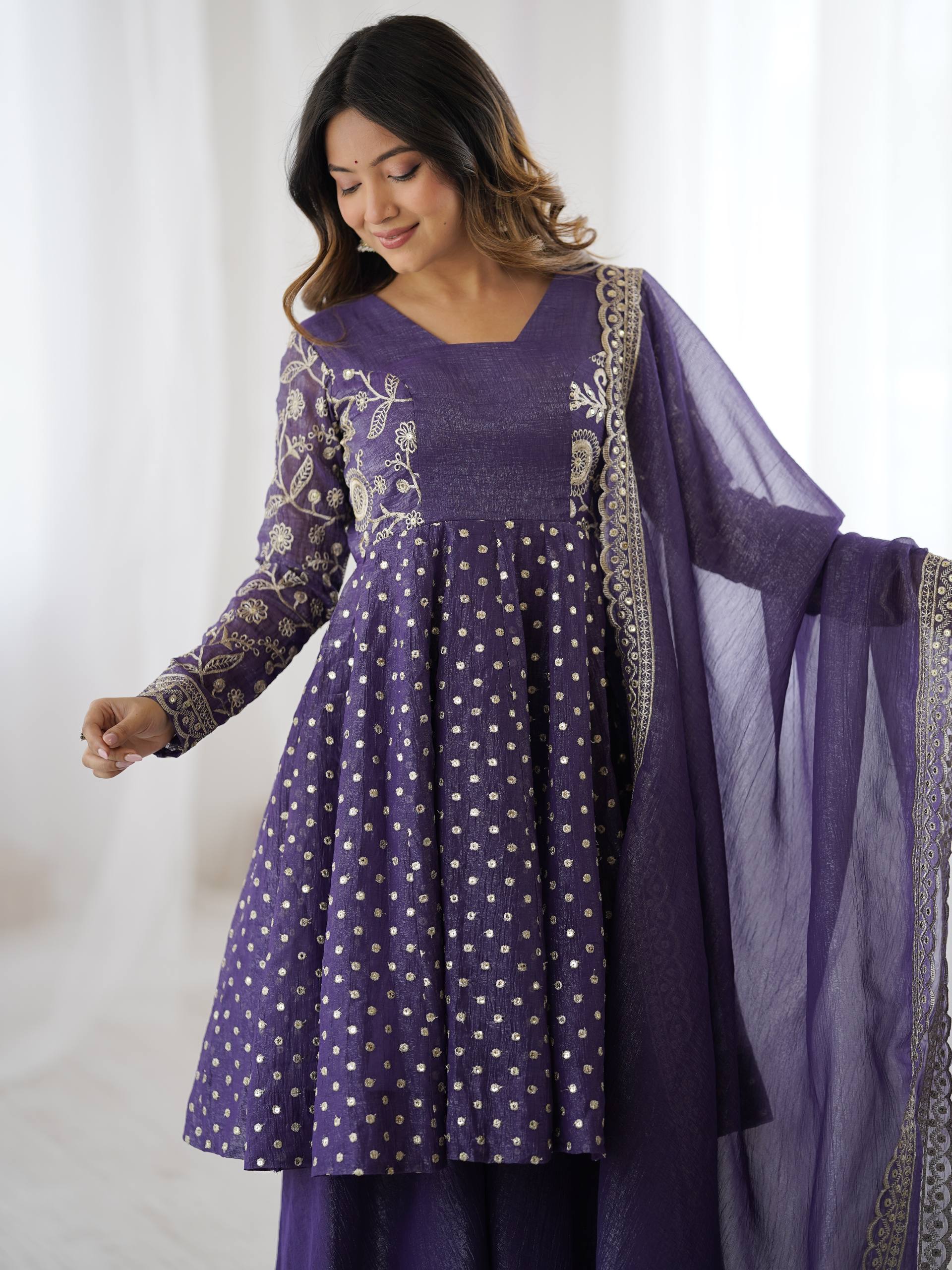 Women's Crunchy Silk Embroidered Sharara Palazzo Set with Dupatta