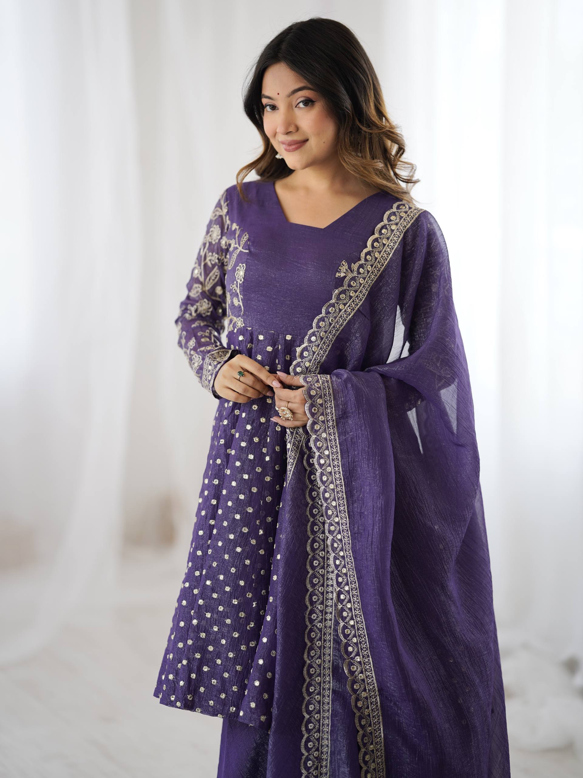 Women's Crunchy Silk Embroidered Sharara Palazzo Set with Dupatta