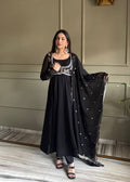 Women's Fox Georgette Anarkali Gown with Lace Work Dupatta