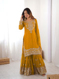 Women's Faux Georgette Embroidered Sharara Set with Dupatta