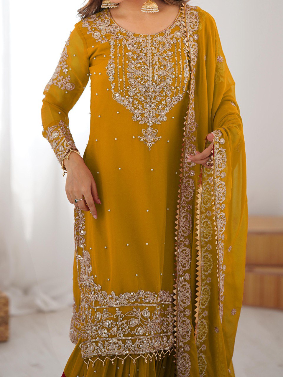 Women's Faux Georgette Embroidered Sharara Set with Dupatta