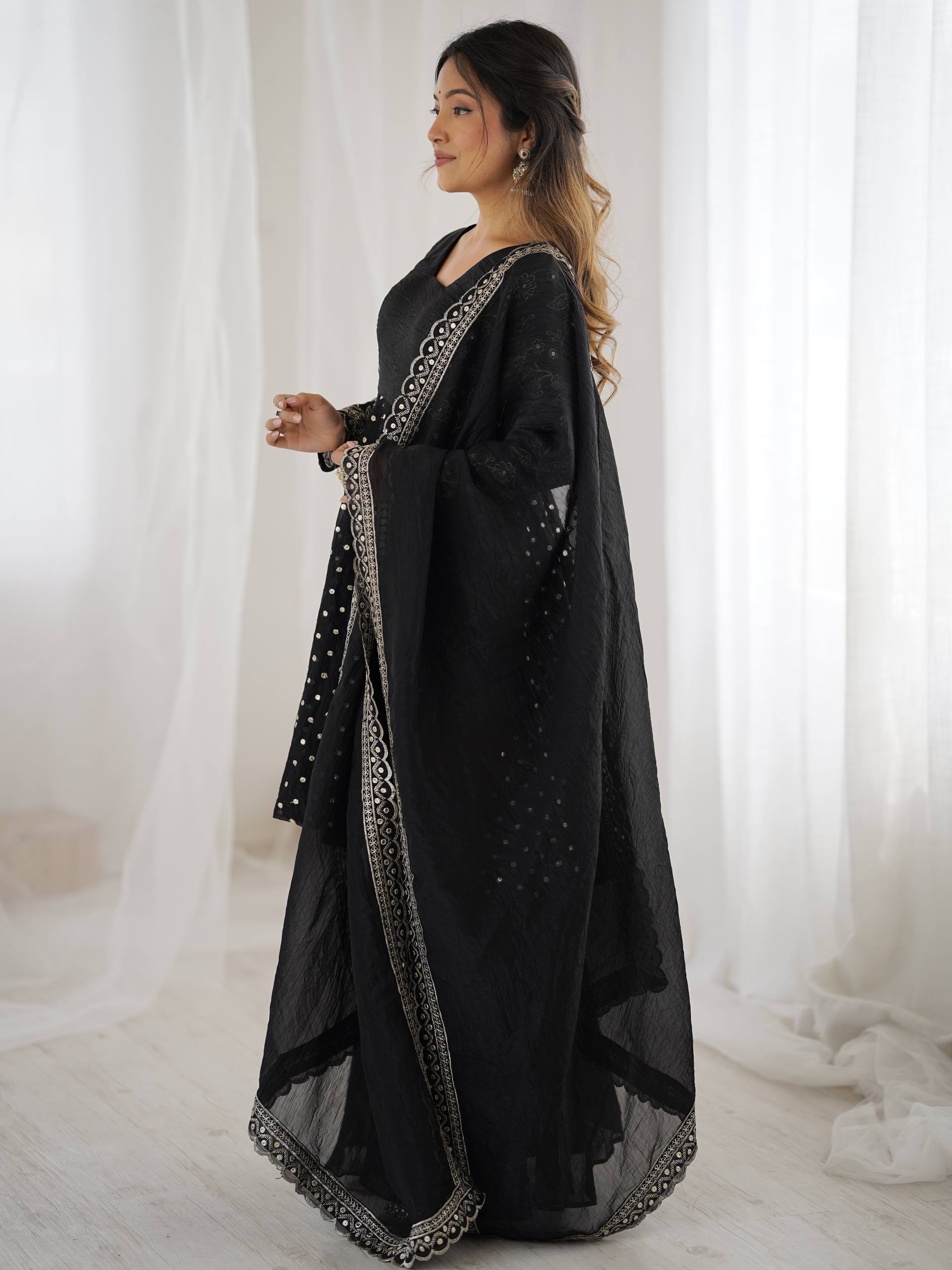Women's Crunchy Silk Embroidered Sharara Palazzo Set with Dupatta