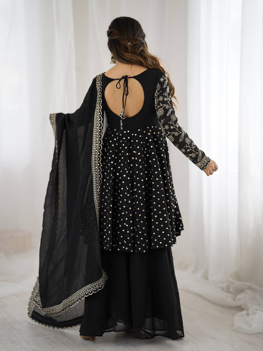 Women's Crunchy Silk Embroidered Sharara Palazzo Set with Dupatta