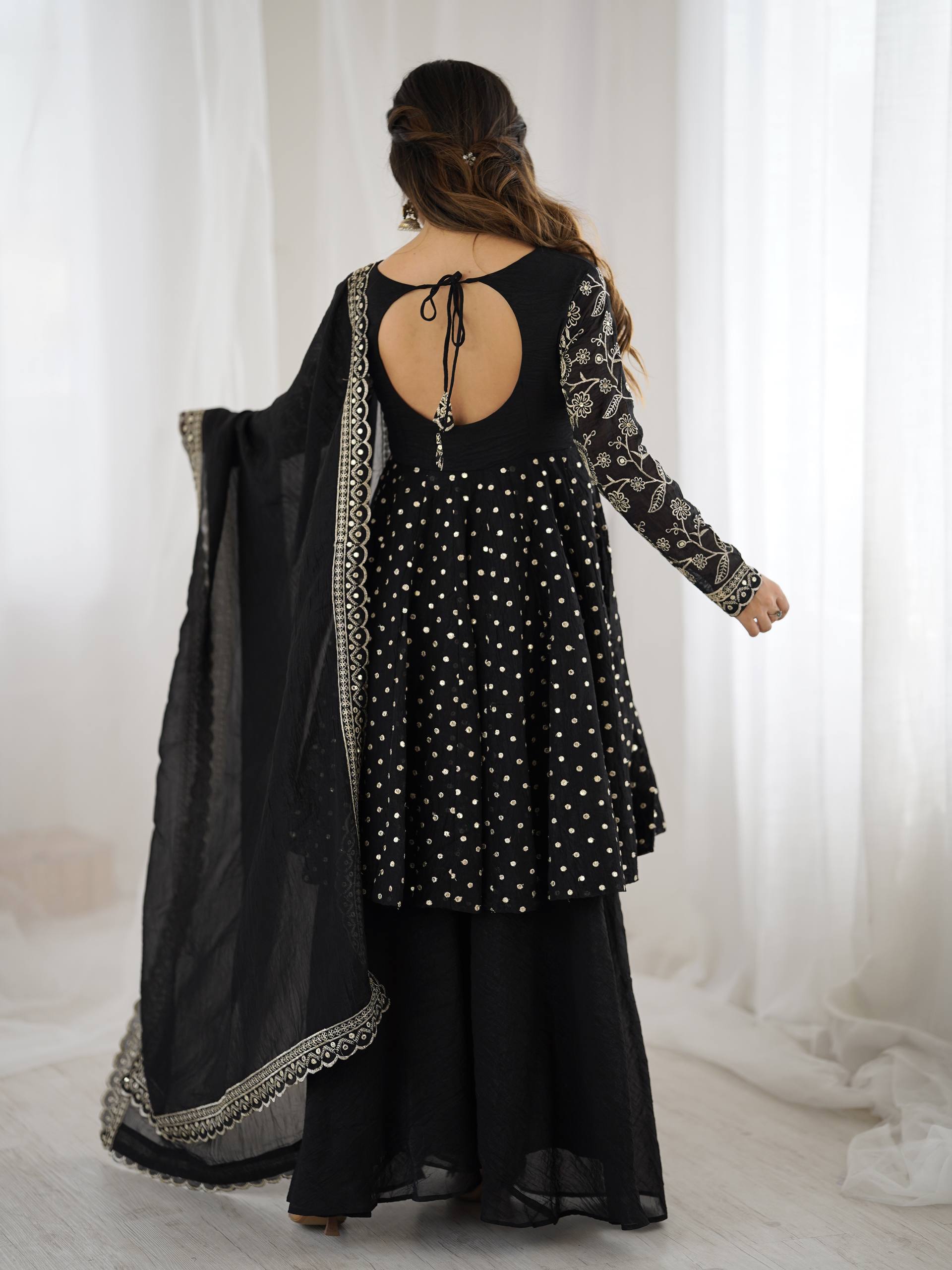 Women's Crunchy Silk Embroidered Sharara Palazzo Set with Dupatta