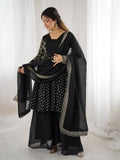 Women's Crunchy Silk Embroidered Sharara Palazzo Set with Dupatta