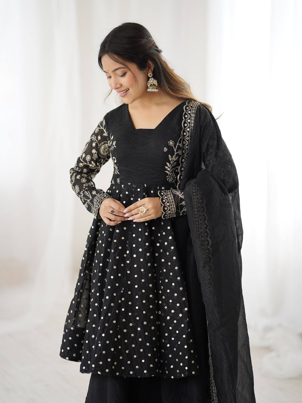 Women's Crunchy Silk Embroidered Sharara Palazzo Set with Dupatta