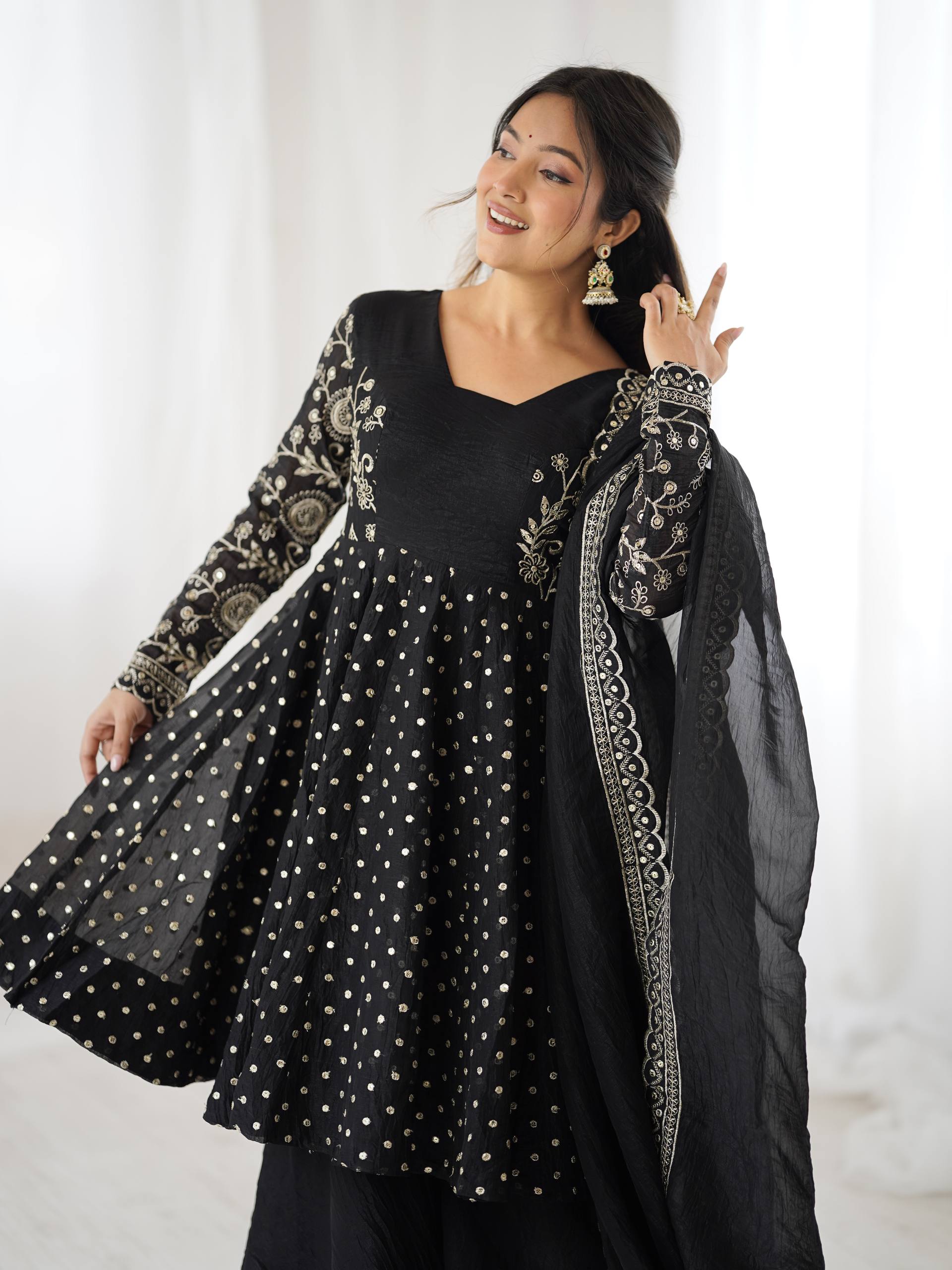 Women's Crunchy Silk Embroidered Sharara Palazzo Set with Dupatta