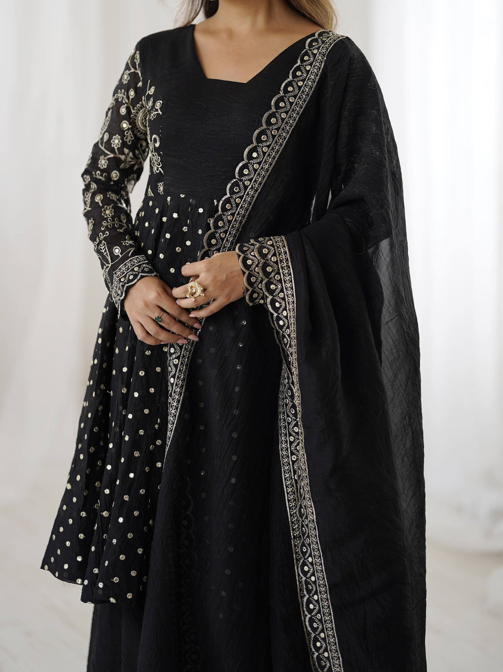 Women's Crunchy Silk Embroidered Sharara Palazzo Set with Dupatta