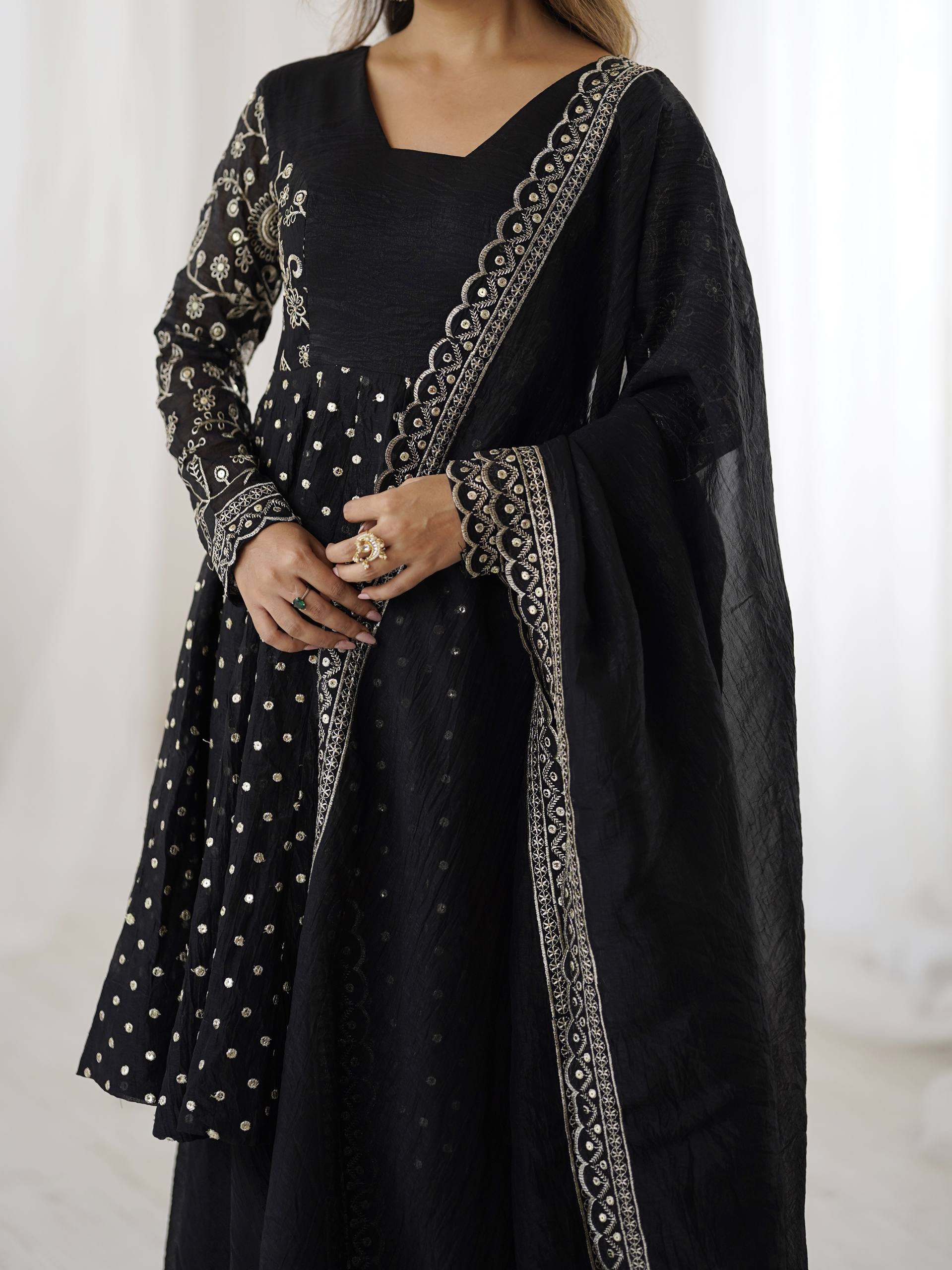 Women's Crunchy Silk Embroidered Sharara Palazzo Set with Dupatta