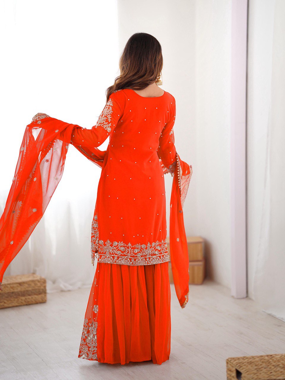 Women's Faux Georgette Embroidered Sharara Set with Dupatta