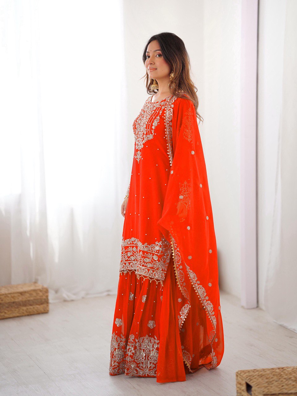 Women's Faux Georgette Embroidered Sharara Set with Dupatta