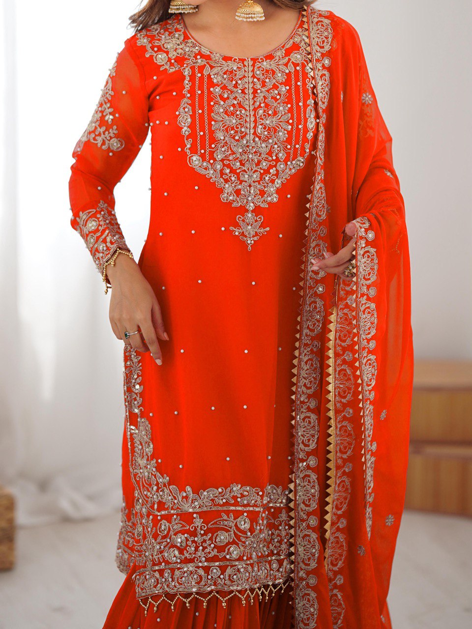 Women's Faux Georgette Embroidered Sharara Set with Dupatta