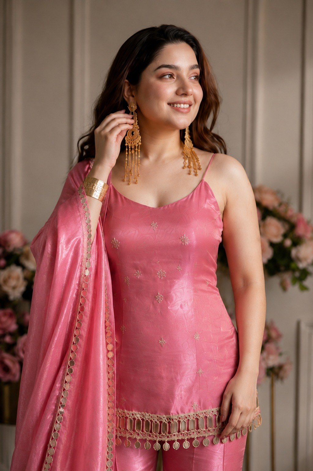 Women's Fandy Embroidered Sharara Suit Set with Mirror Work Dupatta