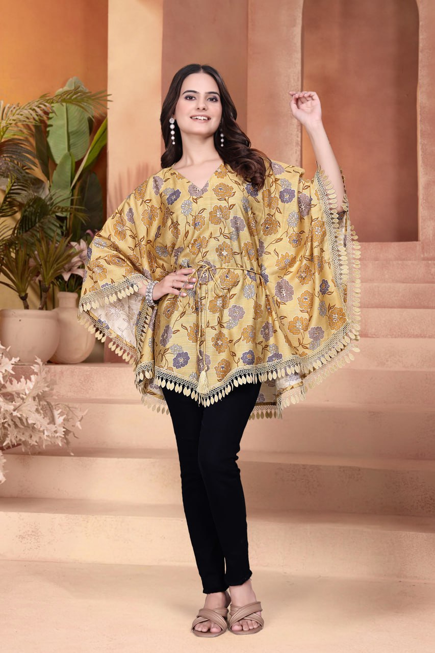 Printed Vertican Kaftan with V Neck