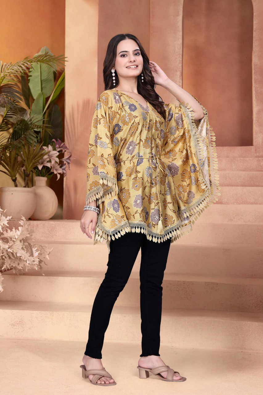 Printed Vertican Kaftan with V Neck