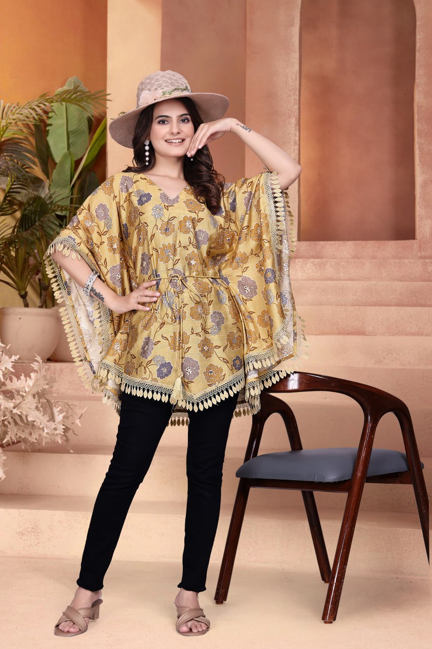 Printed Vertican Kaftan with V Neck