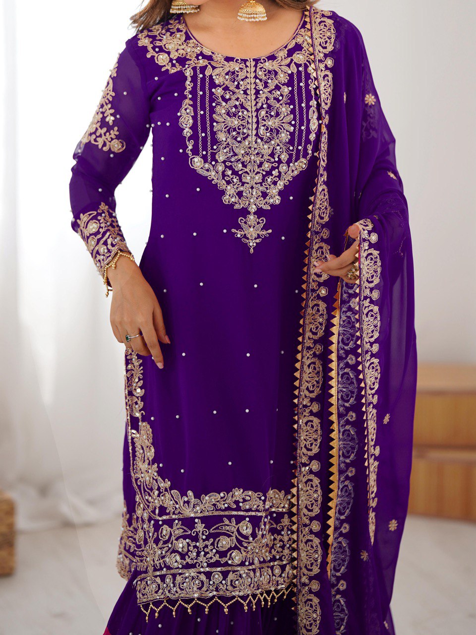Women's Faux Georgette Embroidered Sharara Set with Dupatta