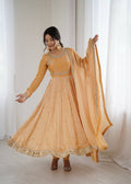 Women's Fandy Silk Embroidered Gown Set with Pant and Dupatta